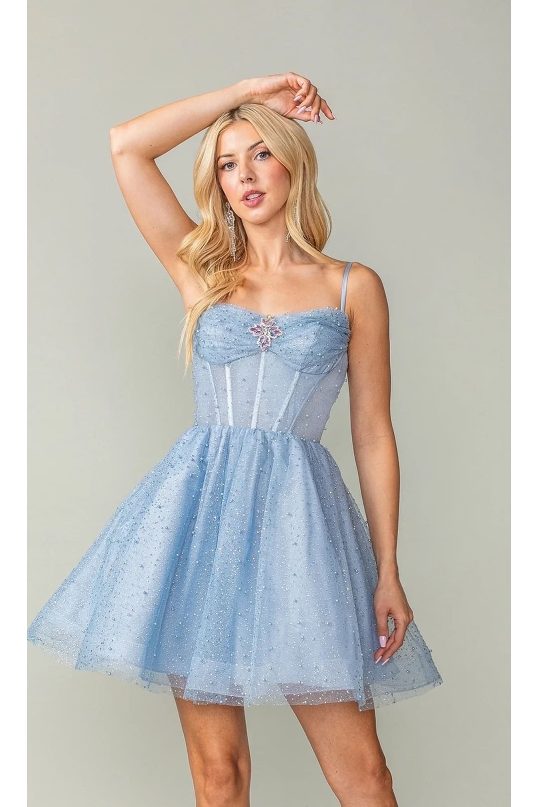 Dancing Queen Dresses DQ-3389 Short Fit-and-Flare Homecoming Dress - Dusty Blue / XS - Dress