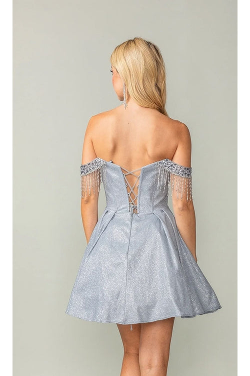 Dancing Queen Dresses DQ-3392 Fringed Off-Shoulder Homeoming Dress