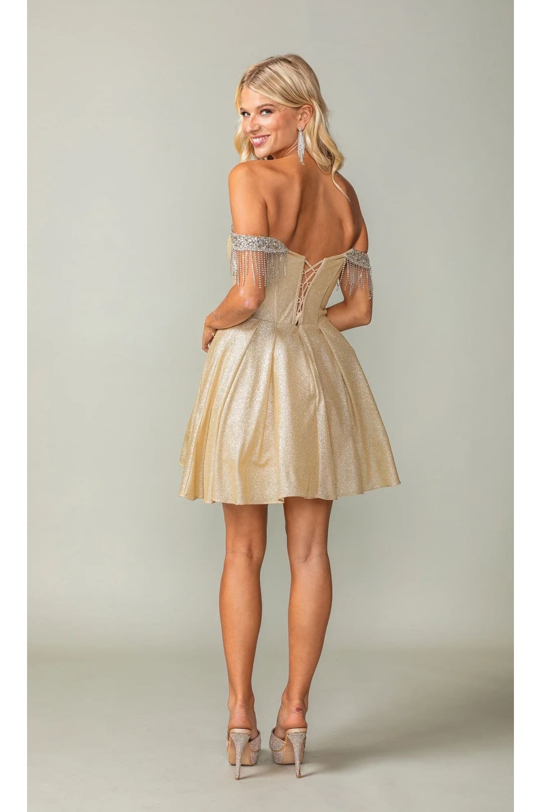 Dancing Queen Dresses DQ-3392 Fringed Off-Shoulder Homeoming Dress