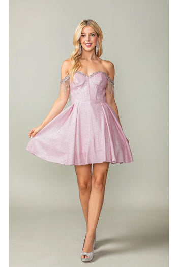 Dancing Queen Dresses DQ-3392 Fringed Off-Shoulder Homeoming Dress