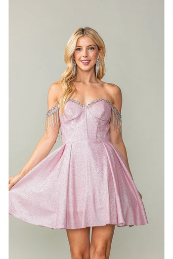 Dancing Queen Dresses DQ-3392 Fringed Off-Shoulder Homeoming Dress