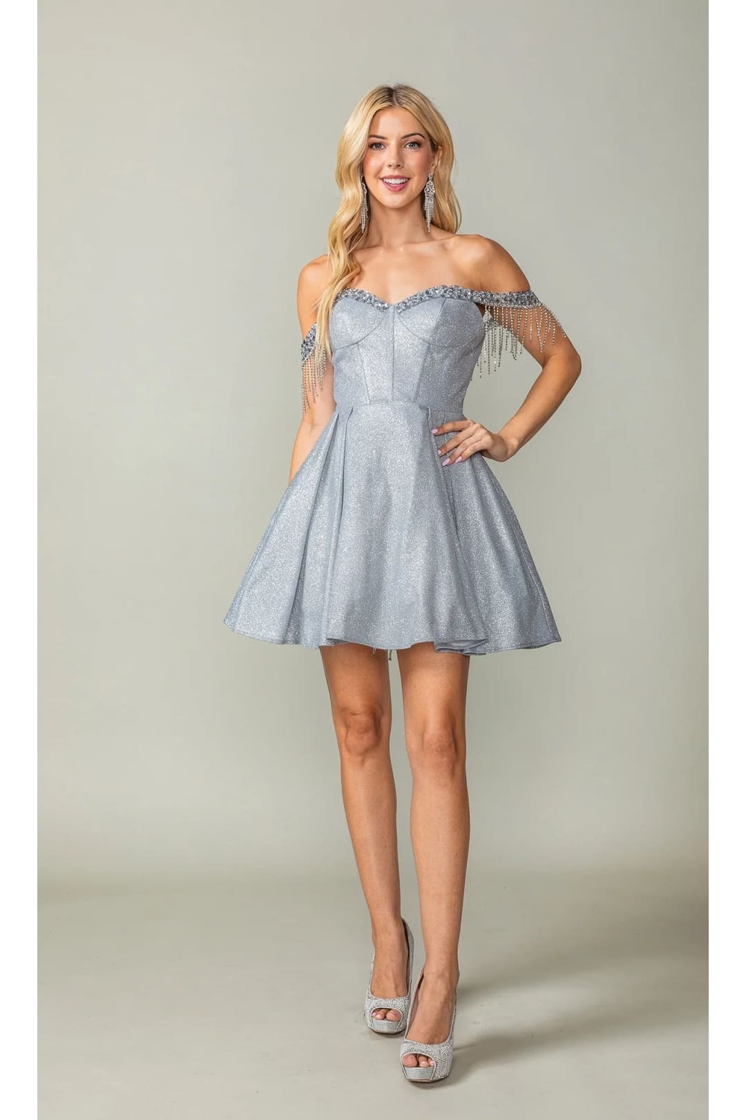 Dancing Queen Dresses DQ-3392 Fringed Off-Shoulder Homeoming Dress