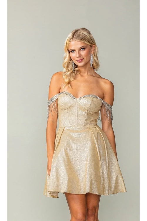 Dancing Queen Dresses DQ-3392 Fringed Off-Shoulder Homeoming Dress