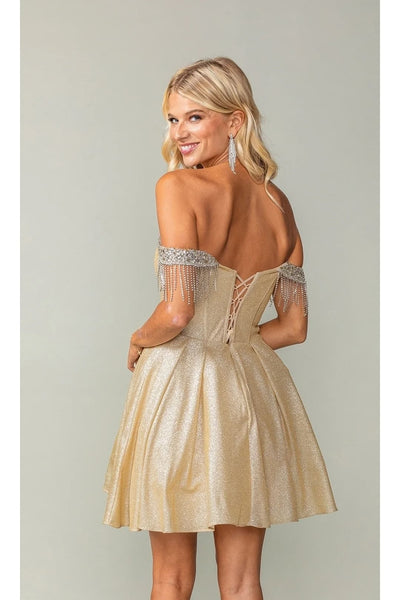 Dancing Queen Dresses DQ-3392 Fringed Off-Shoulder Homeoming Dress