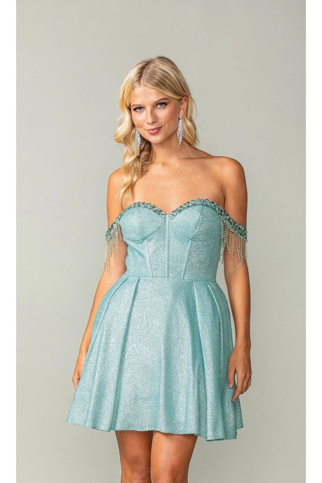 Dancing Queen Dresses DQ-3392 Fringed Off-Shoulder Homeoming Dress