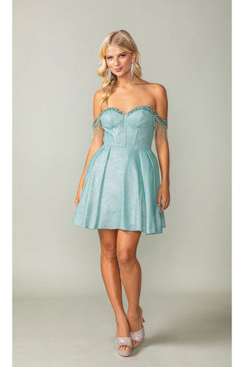Dancing Queen Dresses DQ-3392 Fringed Off-Shoulder Homeoming Dress