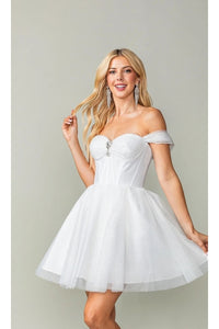 Dancing Queen Dresses DQ-3394 Off-Shoulder Short Fit-and-Flare Dress - Off White / XS - Dress