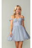 Dancing Queen Dresses DQ-3394 Off-Shoulder Short Fit-and-Flare Dress - Silver / XS - Dress