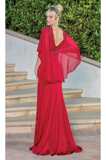 Dancing Queen Dresses DQ-4265 Cape-Sleeve Open-Back V-Neck Long Dress - Dress