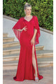 Dancing Queen Dresses DQ-4265 Cape-Sleeve Open-Back V-Neck Long Dress - Red / XS - Dress