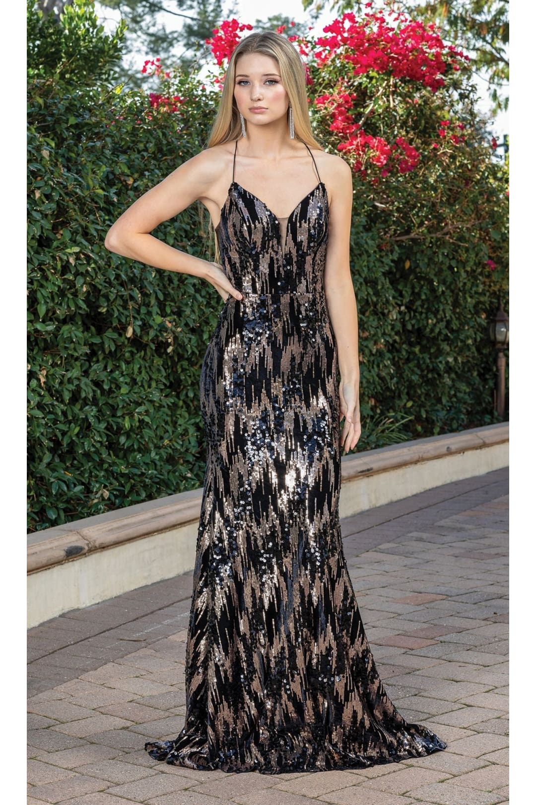 Dancing Queen Dresses DQ-4287 Open-Back Textured-Sequin with Side Slit - Black / XS - Dress