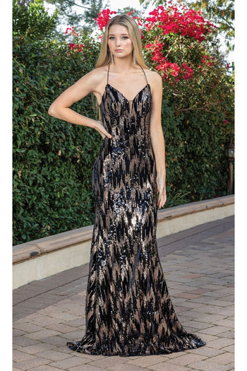 Dancing Queen Dresses DQ-4287 Open-Back Textured-Sequin with Side Slit - Black / XS - Dress