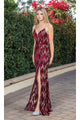 Dancing Queen Dresses DQ-4287 Open-Back Textured-Sequin with Side Slit - Burgundy / XS - Dress