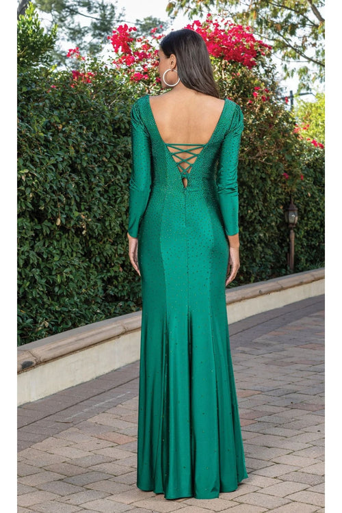 Dancing Queen Dresses DQ-4295 Strappy-Back Long Sleeve Long Formal Gown - Dress