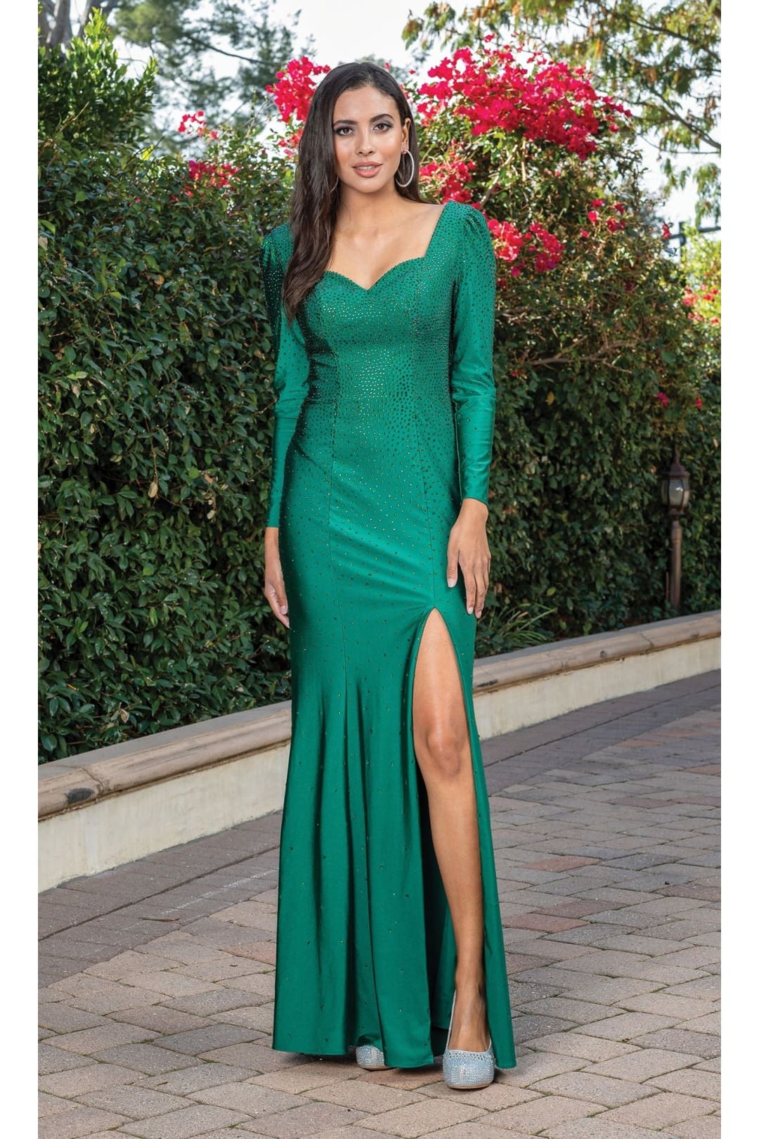 Dancing Queen Dresses DQ-4295 Strappy-Back Long Sleeve Long Formal Gown - Hunter Green / XS - Dress