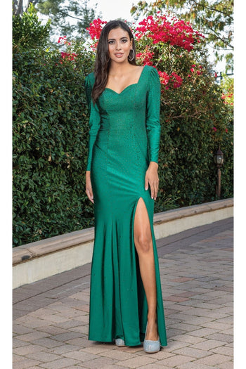 Dancing Queen Dresses DQ-4295 Strappy-Back Long Sleeve Long Formal Gown - Hunter Green / XS - Dress
