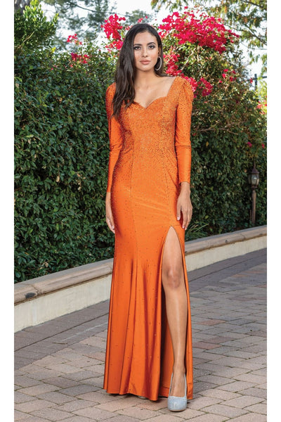 Dancing Queen Dresses DQ-4295 Strappy-Back Long Sleeve Long Formal Gown - Sienna / XS - Dress
