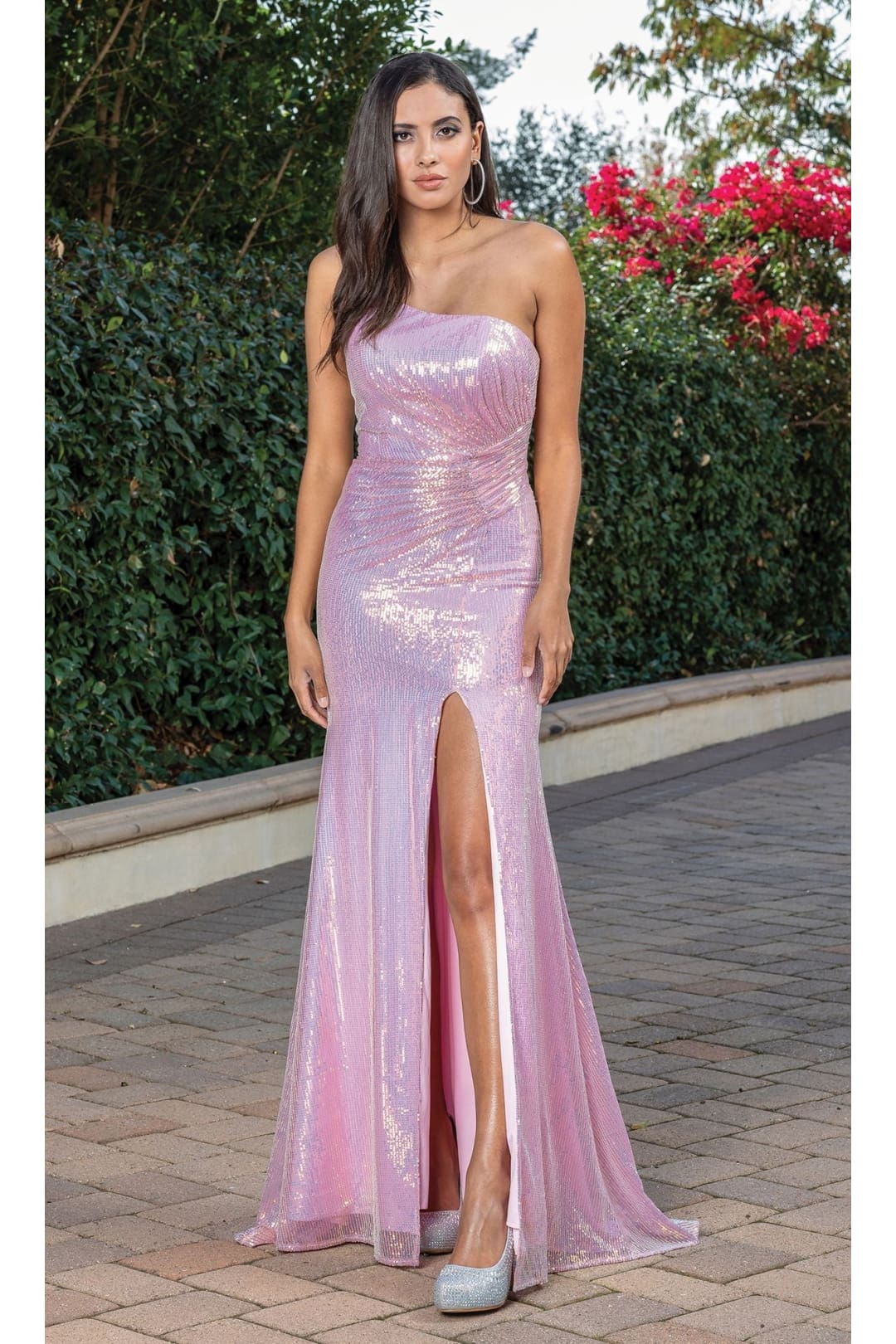 Dancing Queen Dresses DQ-4301 One-Shoulder Long Prom Dress with Slit - Blush / XS - Dress