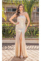 Dancing Queen Dresses DQ-4301 One-Shoulder Long Prom Dress with Slit - Champagne / XS - Dress