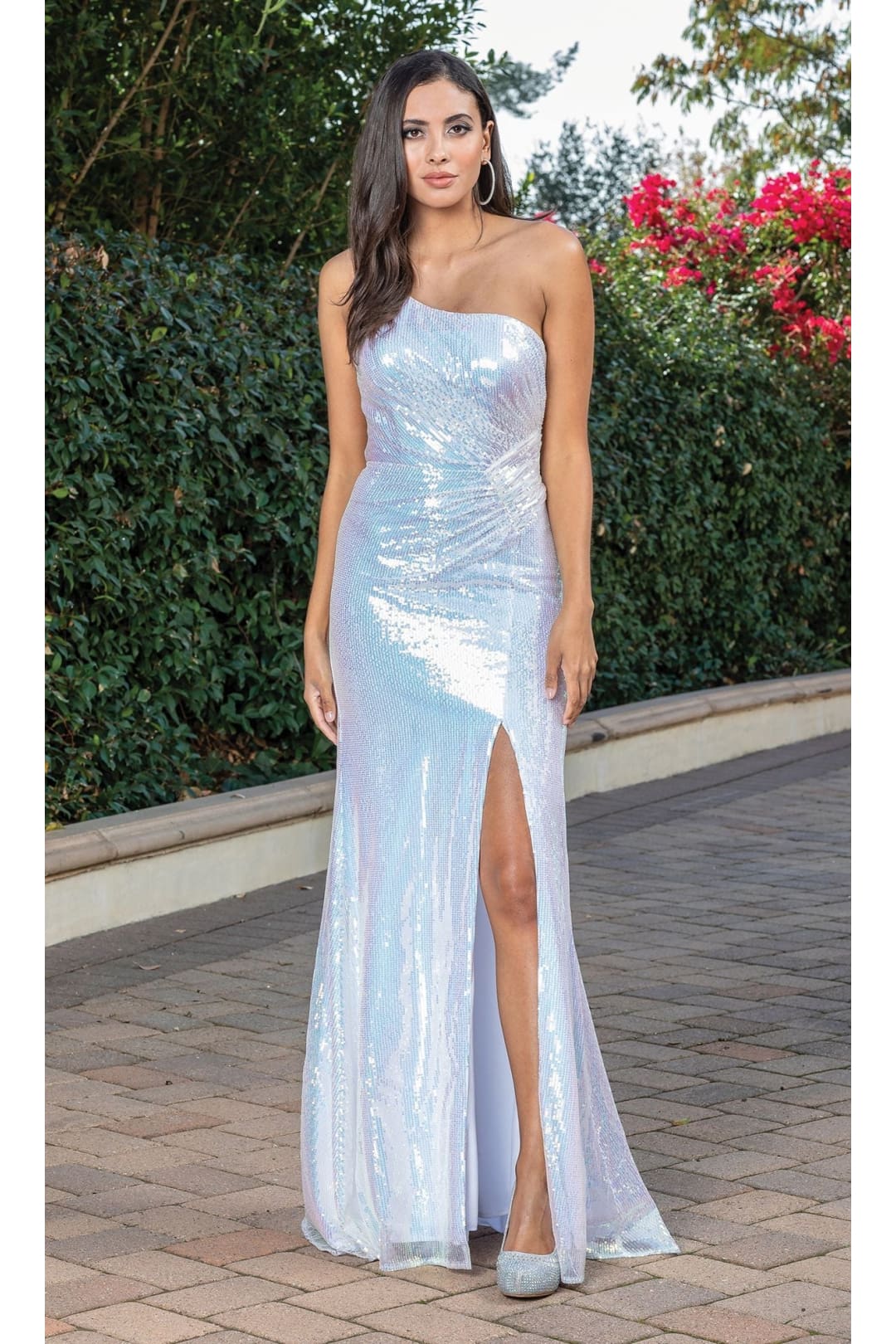 Dancing Queen Dresses DQ-4301 One-Shoulder Long Prom Dress with Slit - White / XS - Dress