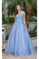 Dancing Queen Dresses DQ-4316 Off-Shoulder Ball Gown with Corset Back - Dusty Blue / M - Dress