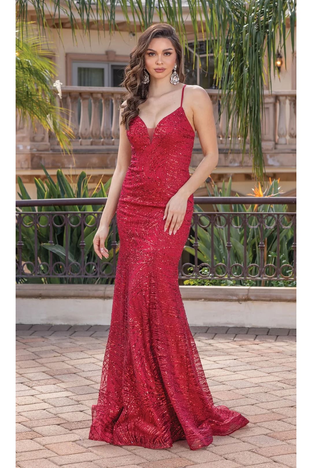 Dancing Queen Dresses DQ-4323 Strappy-Back Long Sequin Prom Dress - Burgundy / XS - Dress