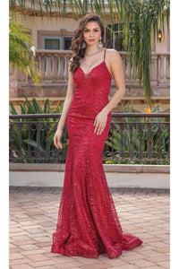 Dancing Queen Dresses DQ-4323 Strappy-Back Long Sequin Prom Dress - Burgundy / XS - Dress