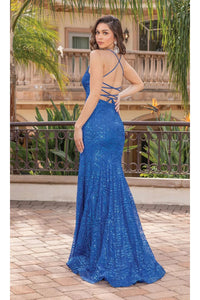 Dancing Queen Dresses DQ-4323 Strappy-Back Long Sequin Prom Dress - Royal Blue / XS - Dress