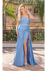 Dancing Queen Dresses DQ-4324 Long Strapless Dress with Beaded Waist - Dusty Blue / XS - Dress