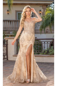 Dancing Queen Dresses DQ-4332 Off-the-Shoulder Long Formal Prom Dress - Gold / XS - Dress