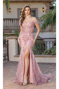 Dancing Queen Dresses DQ-4332 Off-the-Shoulder Long Formal Prom Dress - Rose gold / XS - Dress