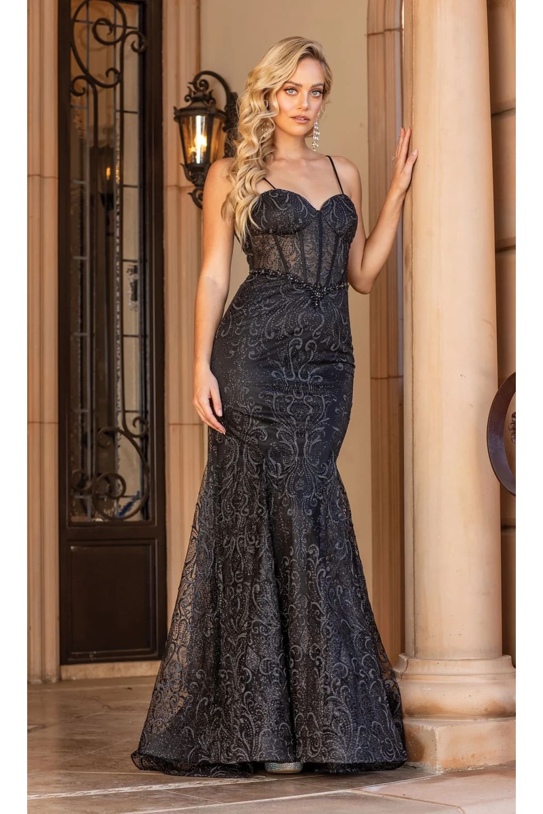 Dancing Queen Dresses DQ-4341 Corset Embroidered Long Formal Dress - Black / XS - Dress