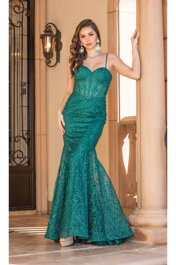 Dancing Queen Dresses DQ-4341 Corset Embroidered Long Formal Dress - Hunter Green / XS - Dress