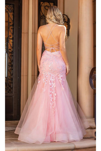 Dancing Queen Dresses DQ-4353 Backless Sheer-Corset Long Mermaid Prom - Dress