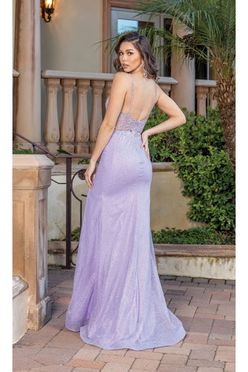 Dancing Queen Dresses DQ-4358 Sheer-Waist Glitter-Bodice Long Dress - Dress