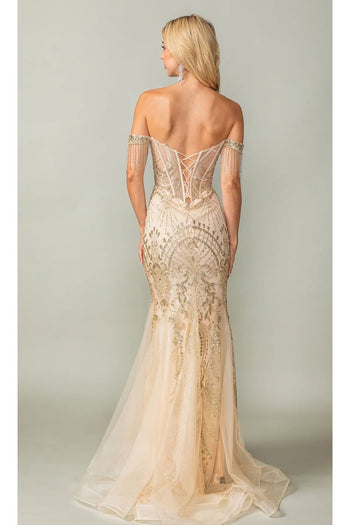 Dancing Queen Dresses DQ-4365 Fringe Long Glitter Prom Dress - Dress