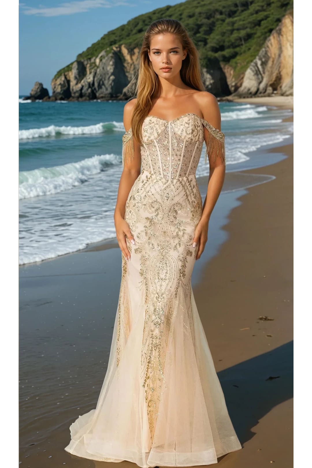 Dancing Queen Dresses DQ-4365 Fringe Long Glitter Prom Dress - Gold / XS - Dress
