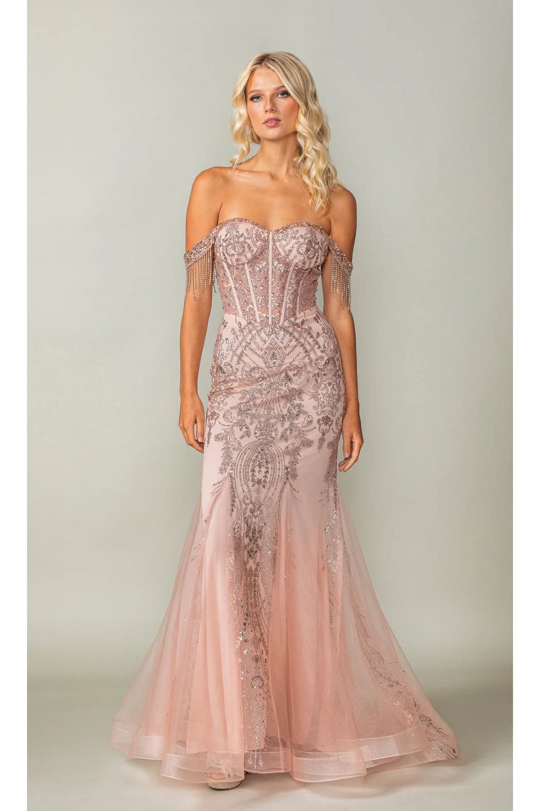 Dancing Queen Dresses DQ-4365 Fringe Long Glitter Prom Dress - Rose gold / XS - Dress