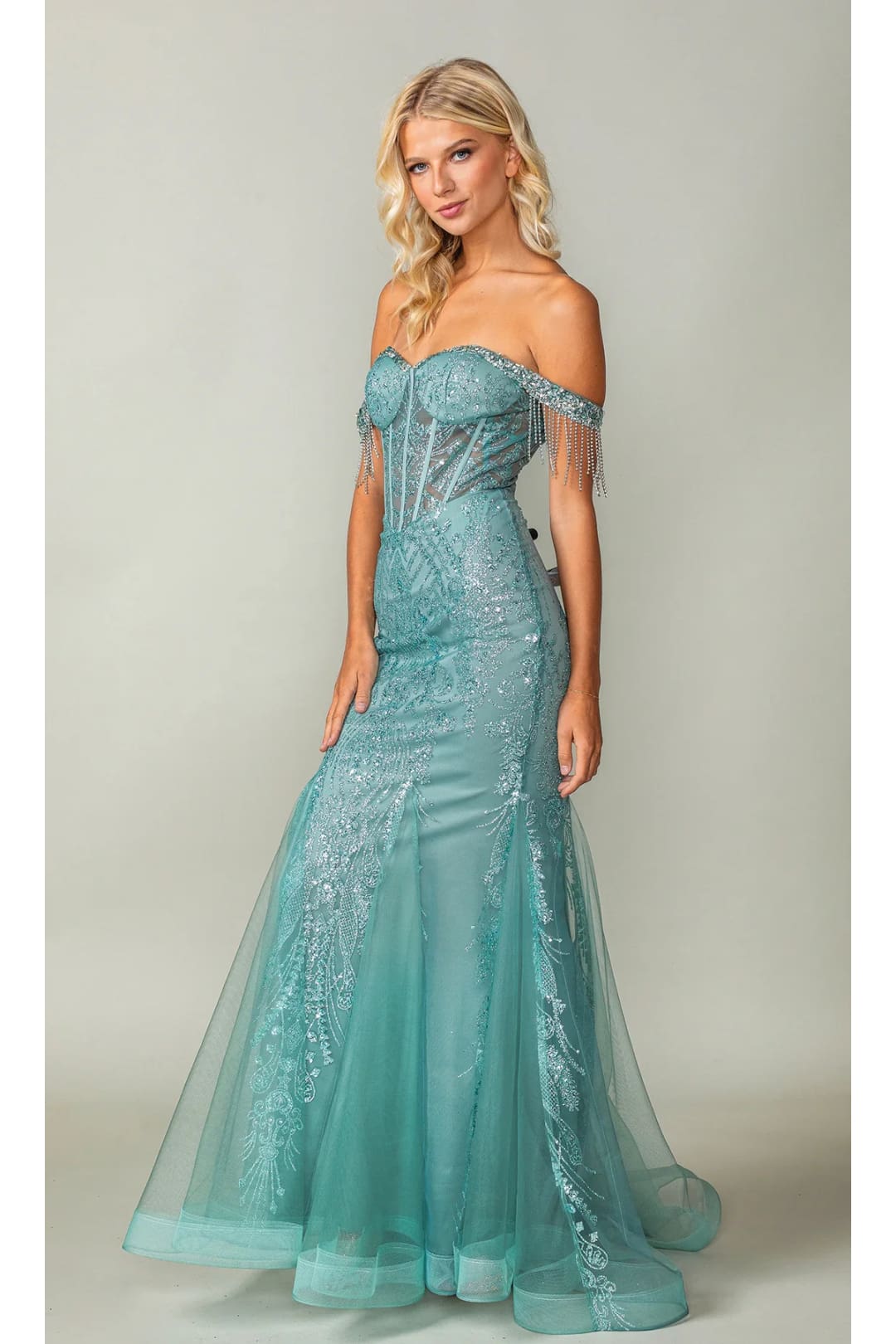 Dancing Queen Dresses DQ-4365 Fringe Long Glitter Prom Dress - Sage / XS - Dress
