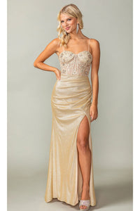 Dancing Queen Dresses DQ-4369 Sheer-Corset Long Glitter Prom Dress - Gold / XS - Dress