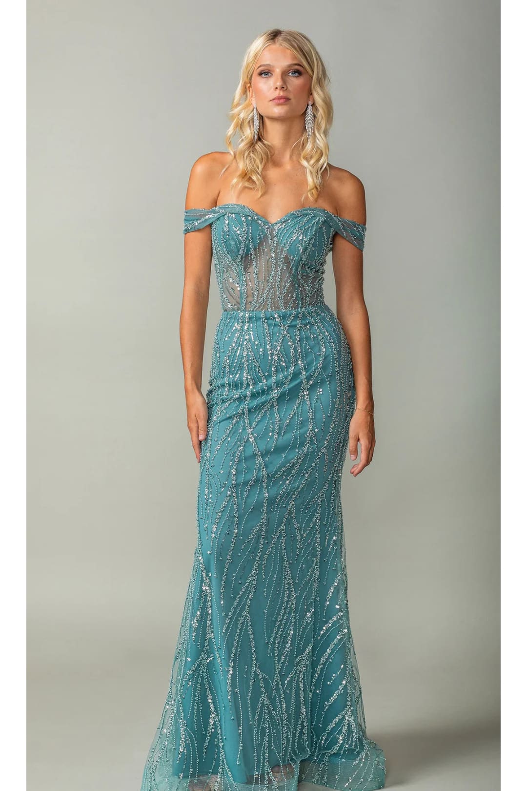 Dancing Queen Dresses DQ-4370 Glitter-Print Long Prom Dress - Sage / XS - Dress