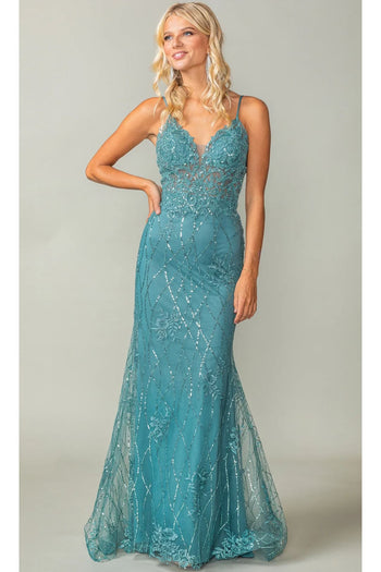 Dancing Queen Dresses DQ-4371 Sequin-Print Long Prom Dress - Sage / XS - Dress