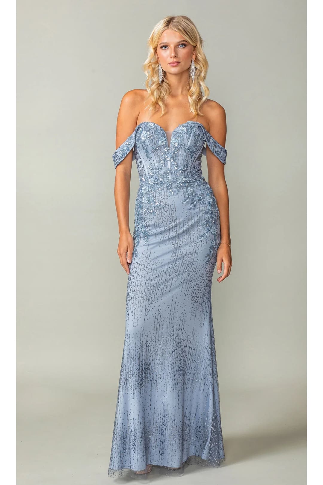 Dancing Queen Dresses DQ-4395 Off-the-Shoulder Sweetheart Prom Dress - Dusty Blue / XS - Dress