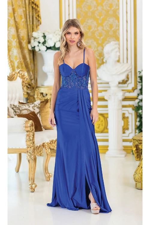 Dancing Queen Dresses DQ-4439 Drape-Front Long Prom Dress - Royal Blue / XS - Dress