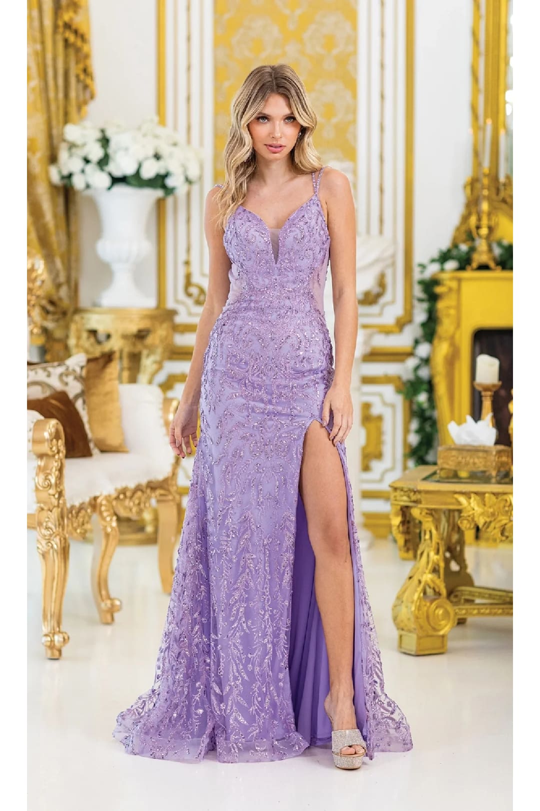 Dancing Queen Dresses DQ-4465 Beaded Long Lilac Prom Dress - Lilac / XS - Dress