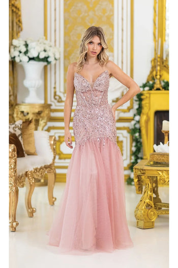 Dancing Queen Dresses DQ-4468 Sequin-Bodice Long Prom Dress - Rose gold / XS - Dress