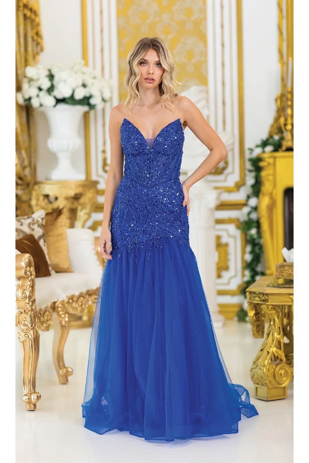Dancing Queen Dresses DQ-4468 Sequin-Bodice Long Prom Dress - Royal Blue / XS - Dress