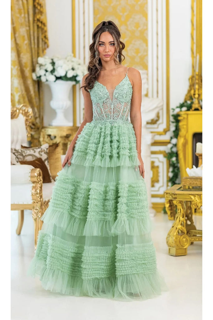 Dancing Queen Dresses DQ-4476 Sage Green Ruffled Prom Ball Gown - Sage / XS - Dress