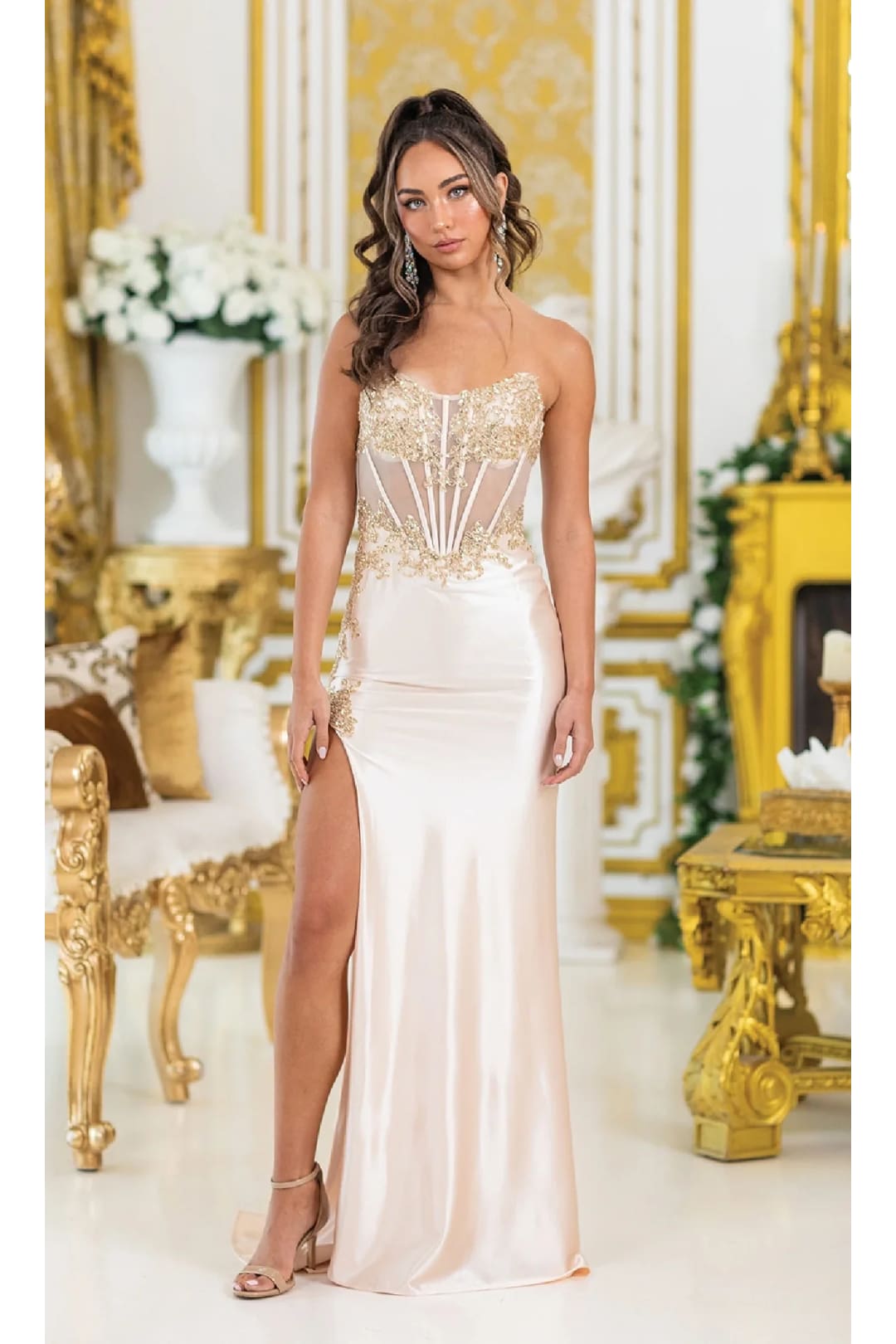 Dancing Queen Dresses DQ-4483 Long Strapless Dress for a Stunning Look - Champagne / XS - Dress