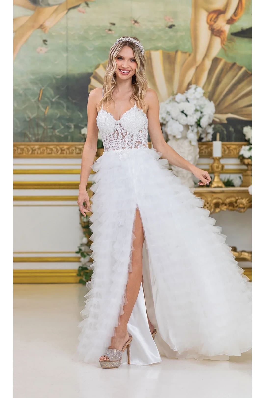 Dancing Queen Dresses DQ-4491 Long Ruffled Prom Ball Gown - Off White / XS - Dress
